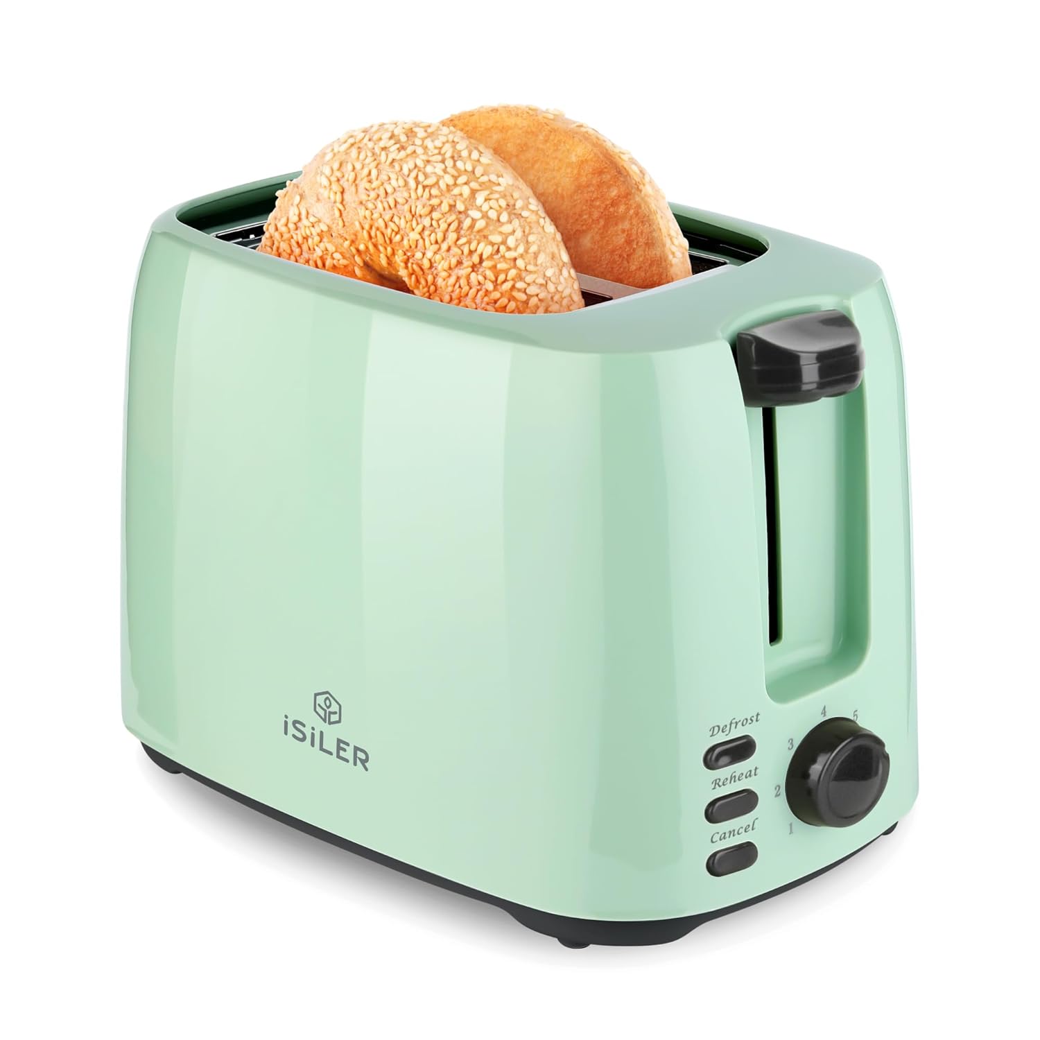 iSiLER 2 Slice Toaster, 1.3 Inches Wide Slot Bagel Toaster with 7 Shade Settings and Double Side Baking, Removable Crumb Tray, Defrost Cancel Function Green