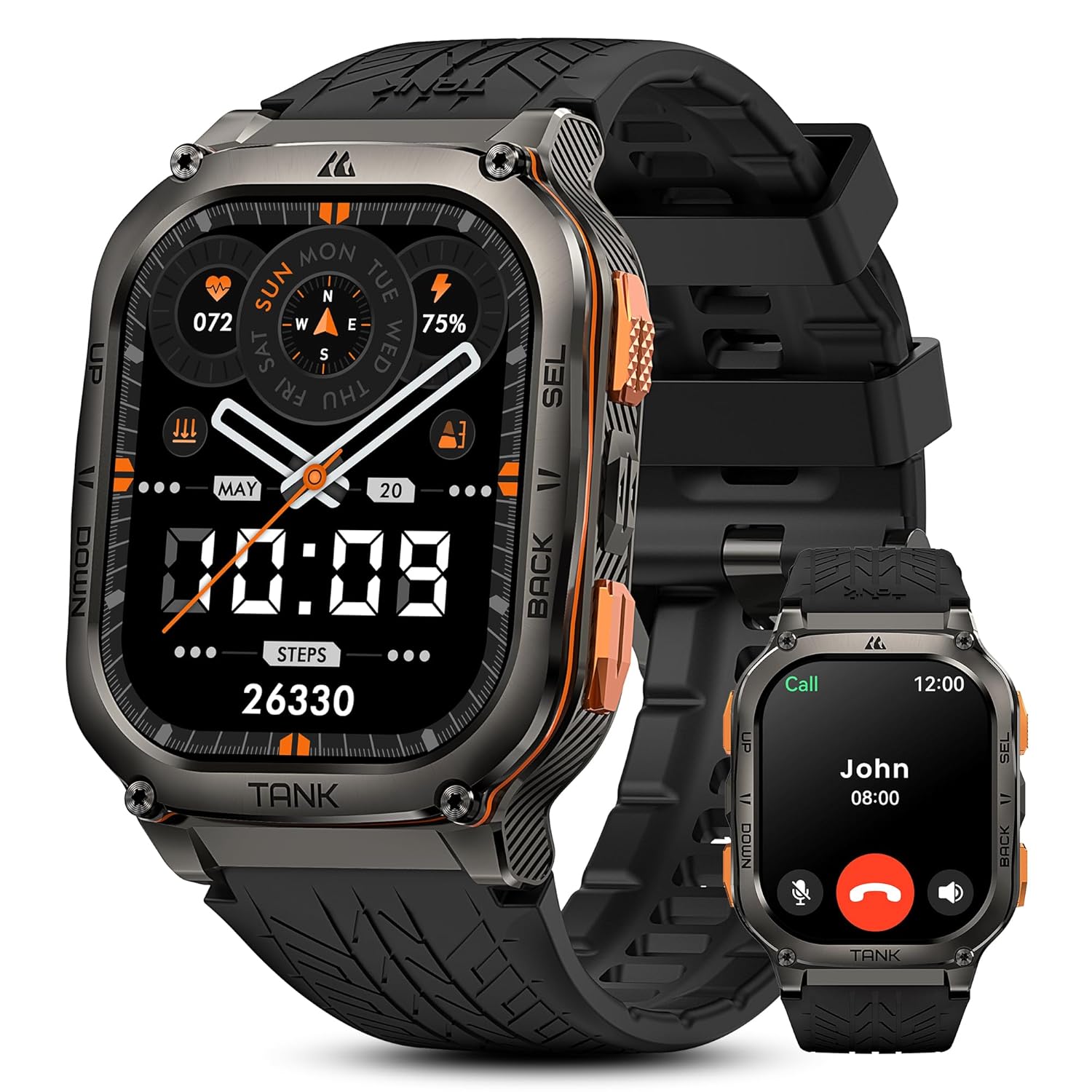 KOSPET Tank M3 Ultra Smart Watch with GPS, 50M Waterproof, Compass, Altitude, Air Pressure, 480mAh Extra Large Battery, Full Stainless Steel, Bluetooth Call, 1.96” AMOLED…