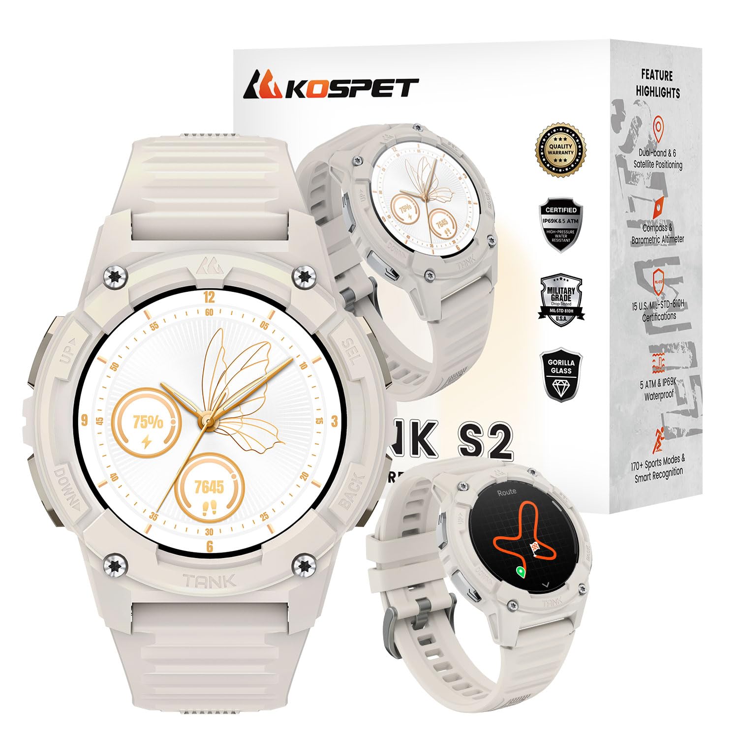 KOSPET Tank S2 Smart Watch for Women GPS, Pressure/Altitude/Compass, 5ATM Waterproof, 1.32″ AMOLED Display Fitness Tracker(Answer/Make Call), AI Voice Assistant, 24H Sleep/Hear…