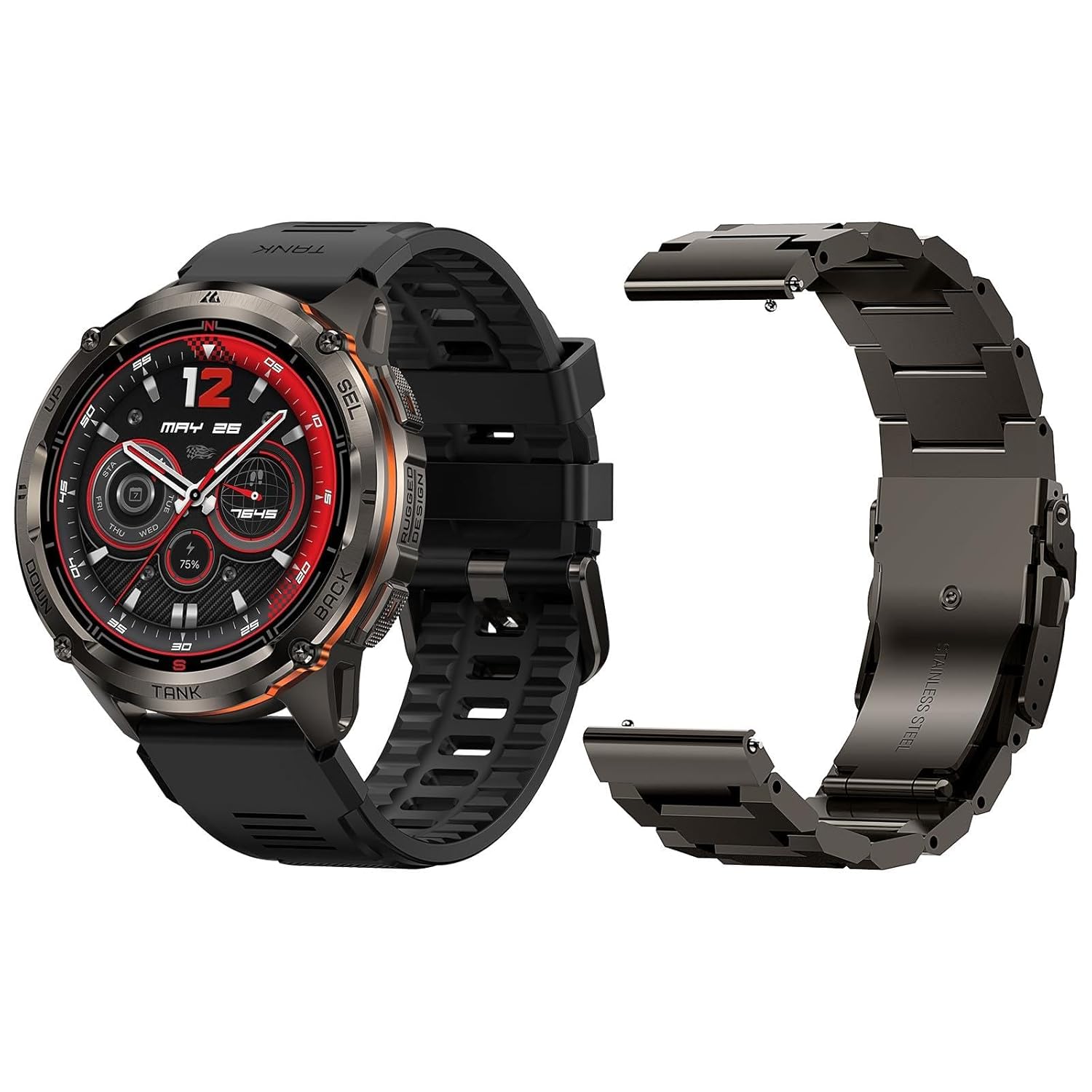 KOSPET Tank T3 Ultra 2 Smart Watch with Metal Watch Band Replacement (Black)