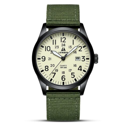 LN LENQIN Mens Watches Unisex Military Sport Nylon Strap Stylish Luminous Fashion Analog Quartz Watch for Men Waterproof Army Tactical Casual Wristwatch