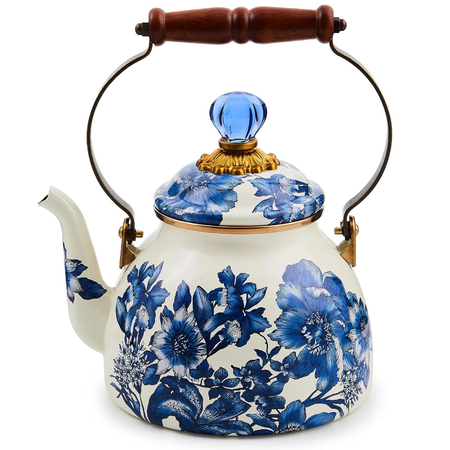 MACKENZIE-CHILDS 2-Quart Enamel Tea Kettle, Cute Tea Kettle for Stovetop, Royal English Garden