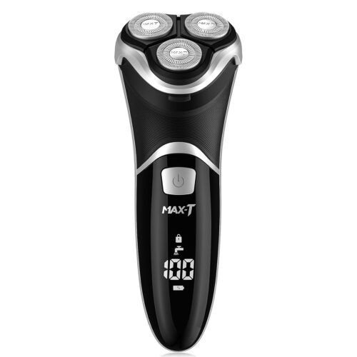 MAX-T Men's Electric Shaver - Corded and Cordless Rechargeable 3D Rotary Shaver Razor for Men with Pop-up Sideburn Trimmer Wet and Dry Painless 100-240V Black (Metal Black)
