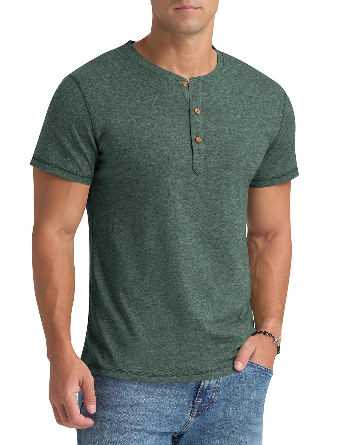 Mens Henley Casual Front Placket Basic Short Sleeve Summer T-Shirts