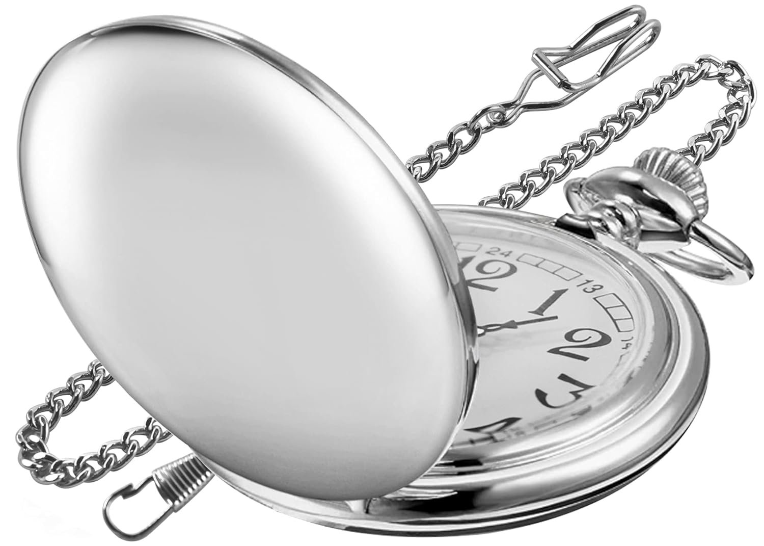 Men’s Quartz Pocket Watch, Silver, Arabic Numerals, White Dial, Stainless Steel, PK120115-sliver