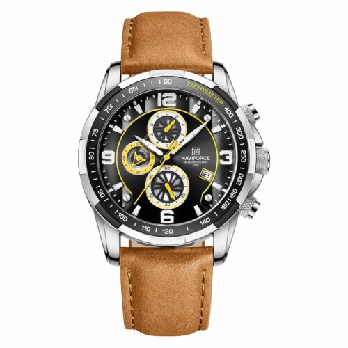 NAVIFORCE Sport Watches for Men Analog Quartz Chronograph Leather Strap Wrist Watch