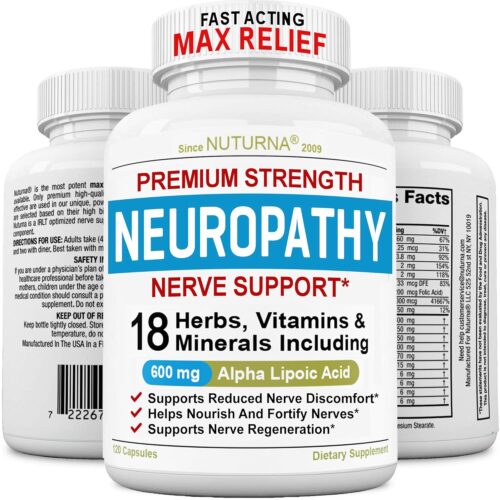 Neuropathy Support Nerve Supplement with 600 mg Pure Alpha Lipoic Acid - Maximum Strength Formula, Fortify Nerves in Fingers, Hands, Toes, & Feet - Best Peripheral Relief...