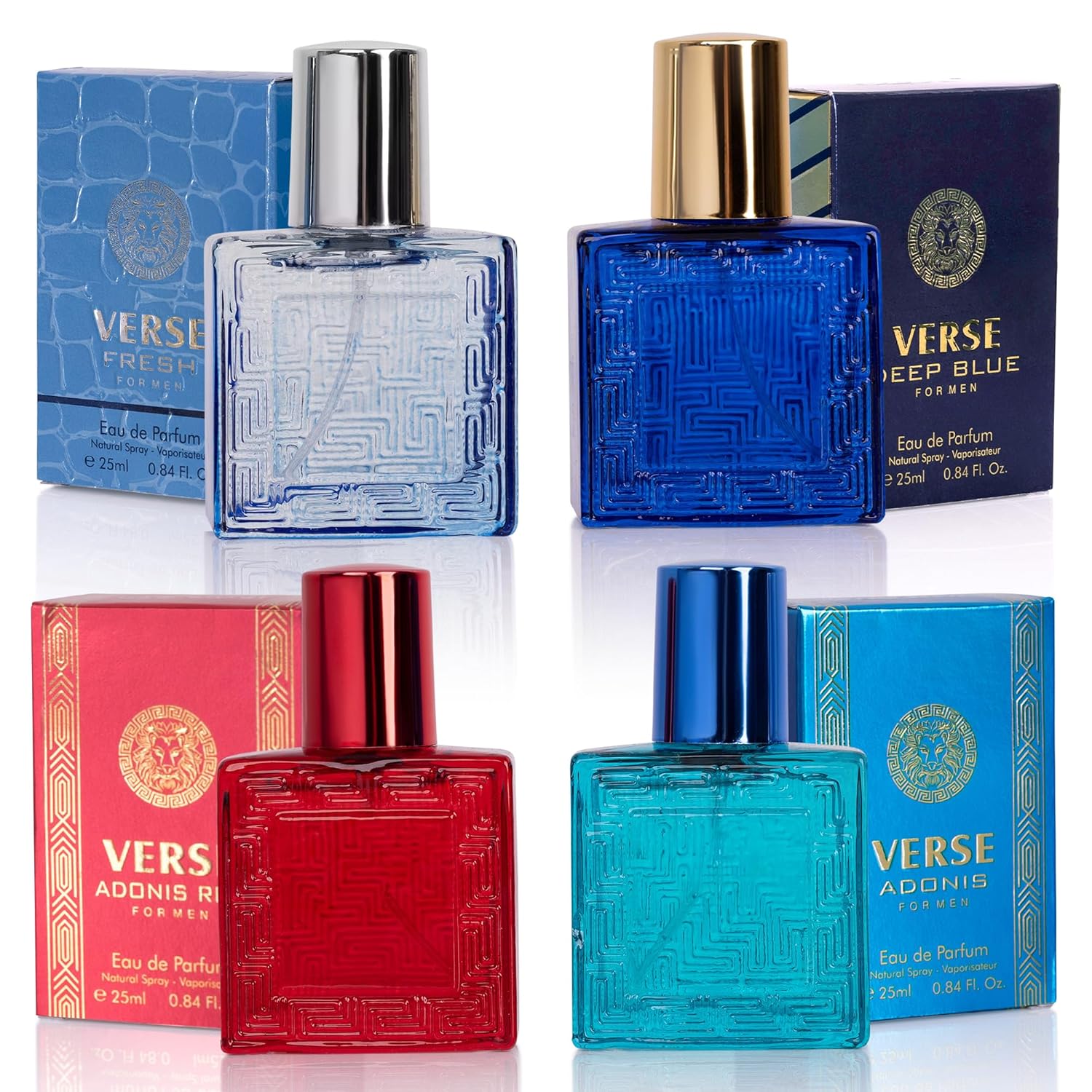 NovoGlow Verse Mini 4-Piece Fragrance Gift Set for Men – Aromatic, Floral, Oriental & Woody Notes – Individually Boxed – Travel Size – 25ml Eau De Parfum