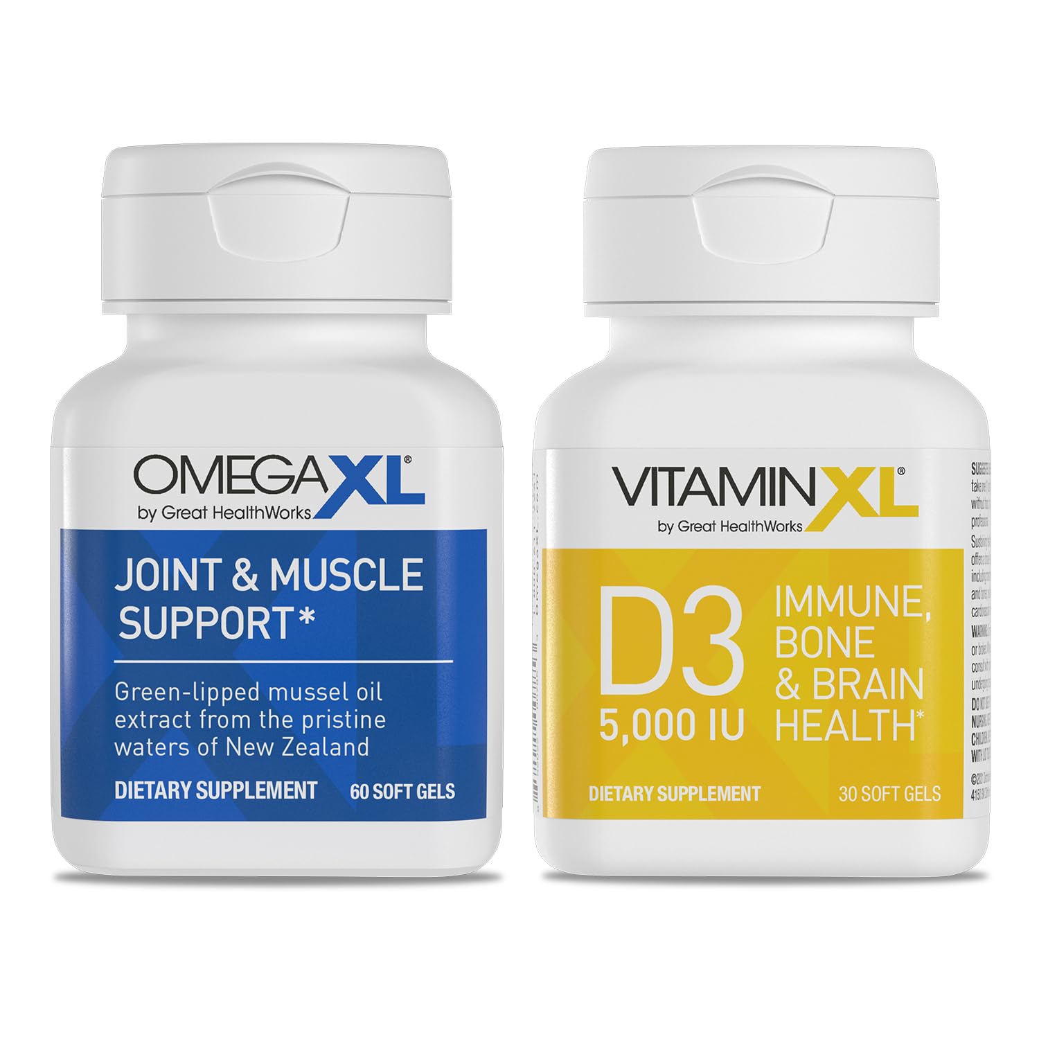 OmegaXL Joint Support Supplement – 60 Softgels & VitaminXL D3 High Potency Daily Vitamin D 5000 IU 125mcg Immune Support Supplement (30 Softgels) – 2 Pack