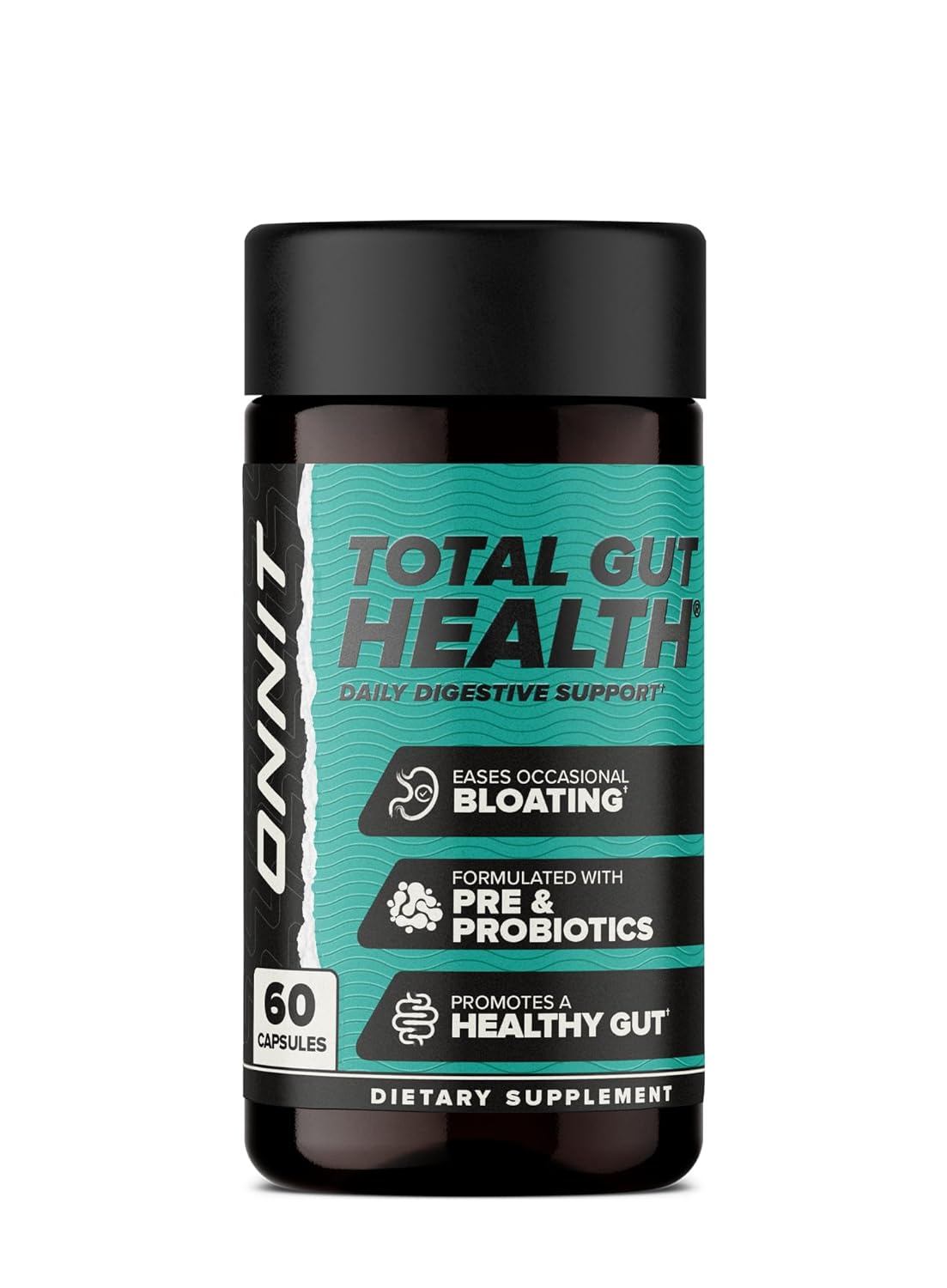 ONNIT Total Gut Health Daily Digestive Support, Complete Digestion Supplement for Women and Men with 7 Strains of Probiotics, Prebiotics, Enzymes and Betaine HCL, 60 Count