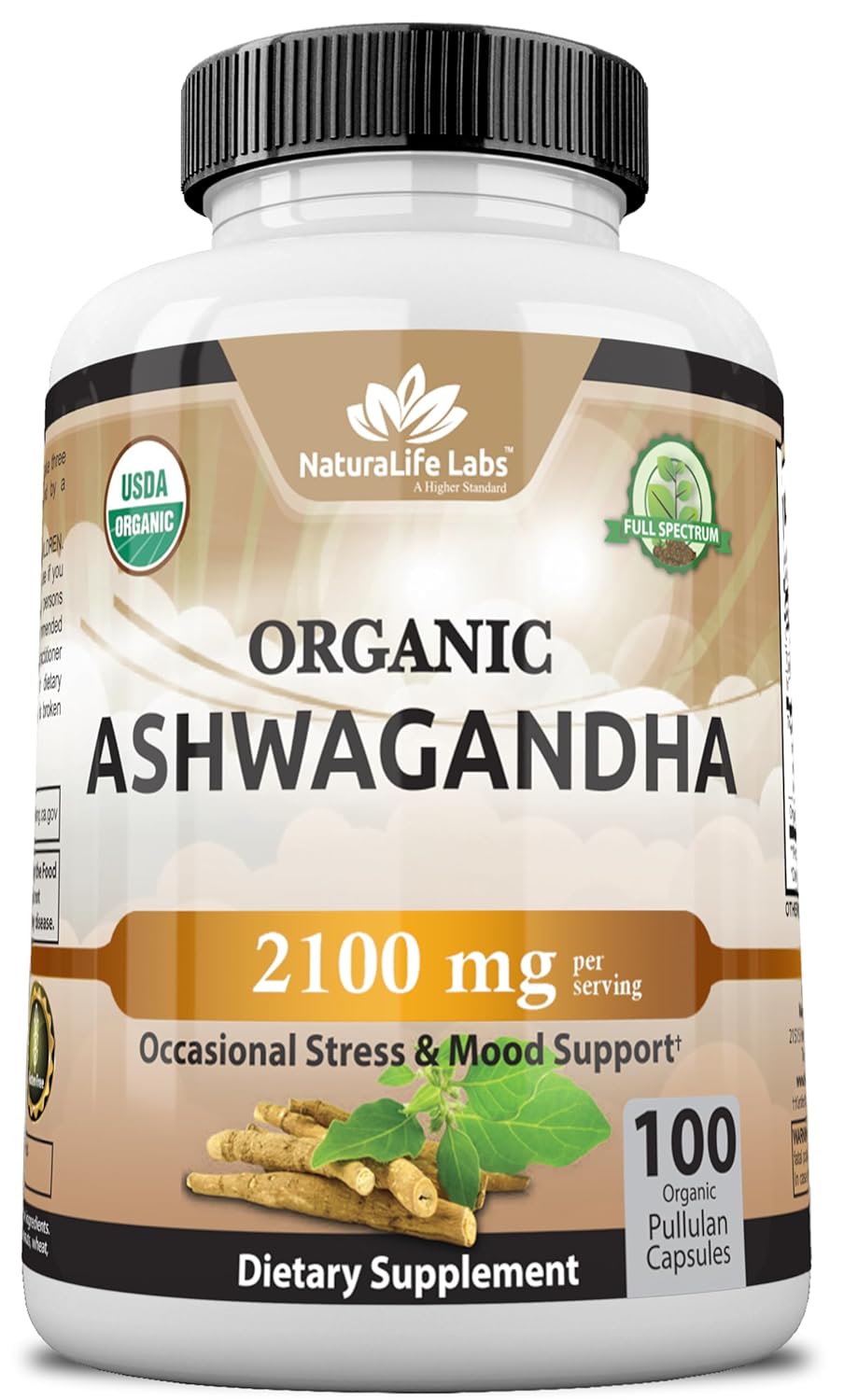 Organic Ashwagandha 2,100 mg – 100 Veggie Capsules Pure Organic Ashwagandha Powder and Root Extract – Stress Relief, Mood Enhancer