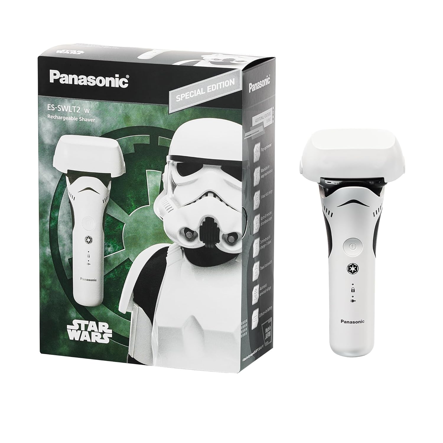 Panasonic Electric Shaver, Special Edition Star Wars Stormtrooper Design, Wet Dry Men’s Shaver with 3-Blade Cutting System and Pop-Up Trimmer – ES-SWLT2W