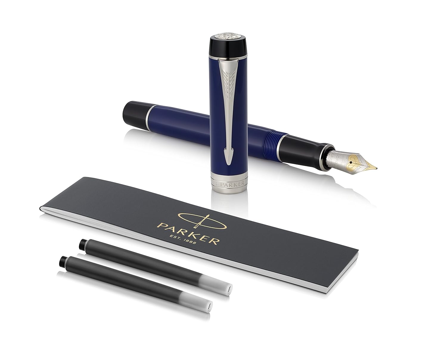 Parker Duofold Centennial Fountain Pen, Classic Blue & Black, Fine Solid Gold Nib, Black Ink and Convertor (1947983)