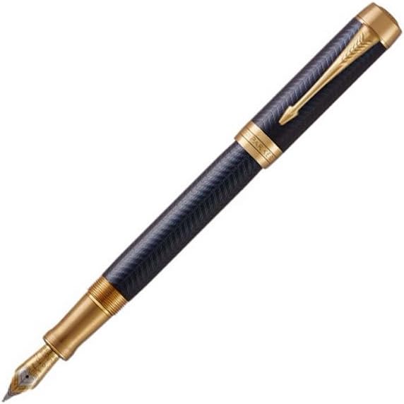 Parker Duofold Centennial Fountain Pen, Prestige Blue Chevron, Medium Solid Gold Nib, Black Ink and Convertor (1931370)