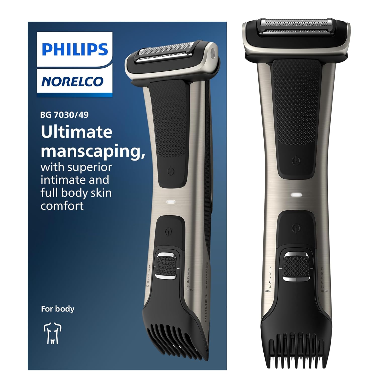 Philips Norelco Bodygroom 7000 Series, Showerproof Groin and Body Trimmer for Men, Precise Body Grooming, Adjustable Comb, Safe Even Below The Belt, 80 Min. Runtime, Model...