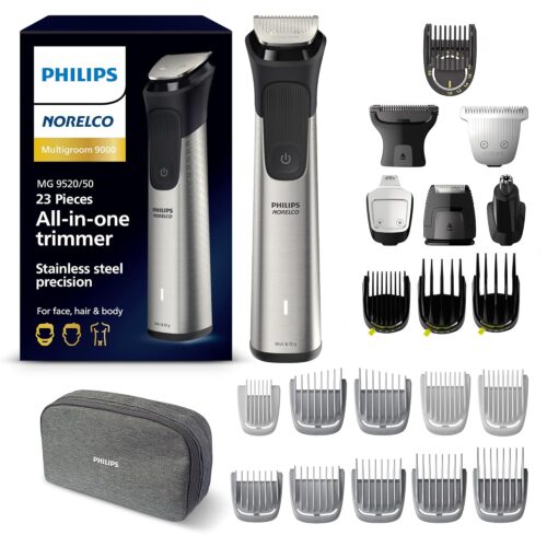 Philips Norelco Multigroom 9000 Series, All-in-One Trimmer, Beard Trimmer and Hair Clipper, 23-Piece Men's Grooming Kit for Beard, Body, Face, Nose, Ear and Intimate Areas,...