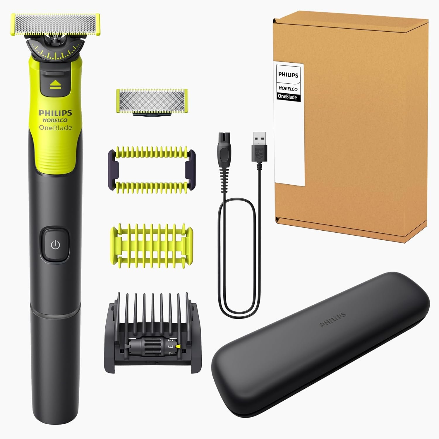 Philips Norelco OneBlade 360 with Connectivity Hybrid Face + Body, Electric Beard Trimmer, Shaver & Body Groomer with 360 Blade Tech, 1×360 Blade, 5-in-1 Comb, Body Kit, Travel…