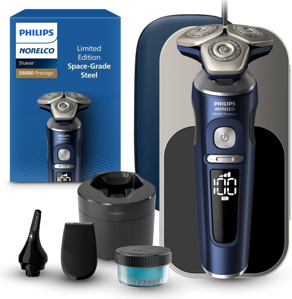 Philips Norelco Shaver Series 9000 Prestige, Wet and Dry Electric Shaver, System, SenseIQ Technology, Precision Trimmer, Nose Trimmer, Qi Charging Pad, Cleaning Pod, Adriatic…