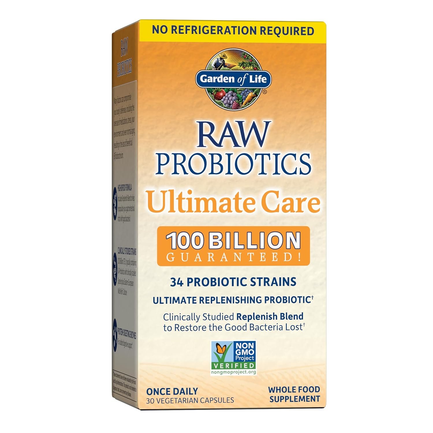 Raw Probiotics – 100 Billion CFU, Shelf Stable, 30 Capsules – For Men and Women, Digestive Enzymes, Clinically Studied Strains – by Garden of Life