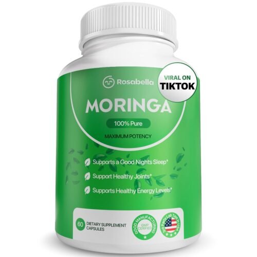 Rosabella Moringa Capsules - Pure Moringa Powder, Energy, Skin, Immune & Gut Health Superfood, Rich in Antioxidants, Essential Vitamins & Amino Acids, Natural Green Superfood...
