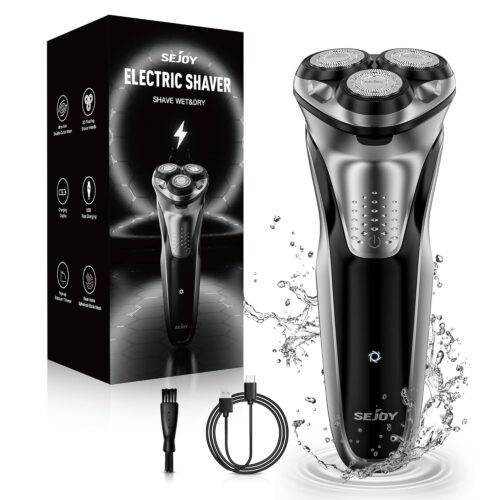 Sejoy Electric Shavers for Men, Mens Electric Razors Cordless, Rechargeable Razor with Pop-up Trimmer, Portable Electric Shavers Waterproof IPX7, 3D Floating Head, USB Charging