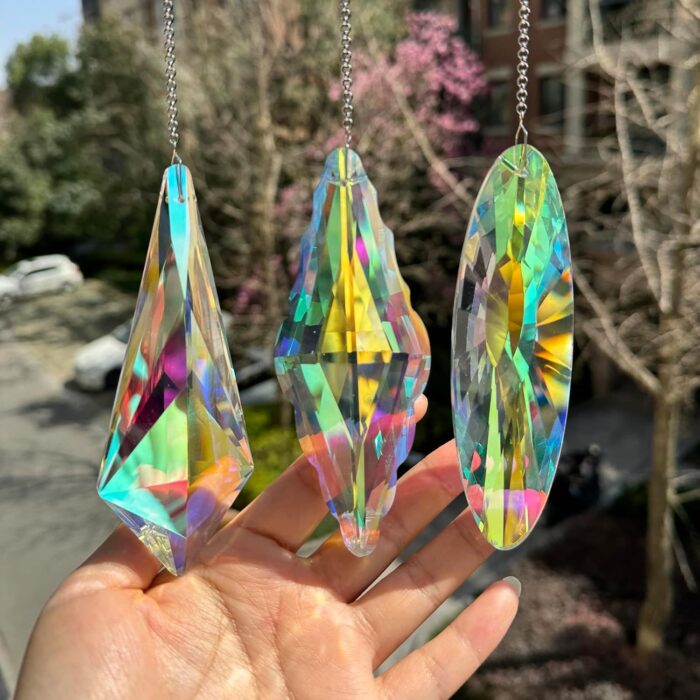 Set of 3 5 Inch Large Crystal Light Catching Prisms, Hanging Light Catcher with Glass Prism, Rainbow Maker for Room, Window, Garden, Dream Aesthetic Home Decor