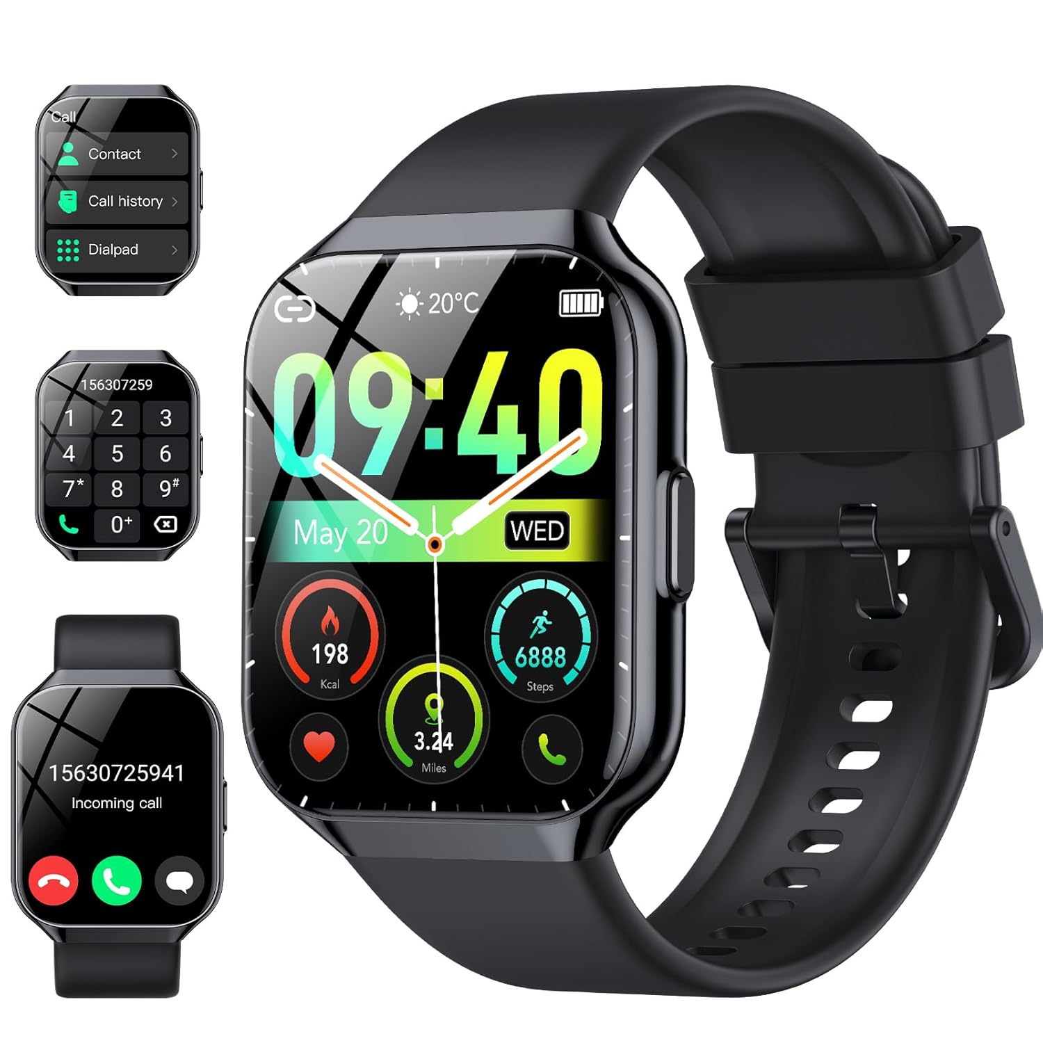 Smart Watch for Men Women, 1.96" Smartwatch (Answer/Make Call), IP68 Waterproof Fitness Tracker, 112+ Sport Modes Smartwatches for Android iOS, Black