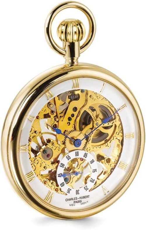 Sonia Jewels Charles Hubert IP-Plated Full Skeleton Dial Pocket Watch 14.5"
