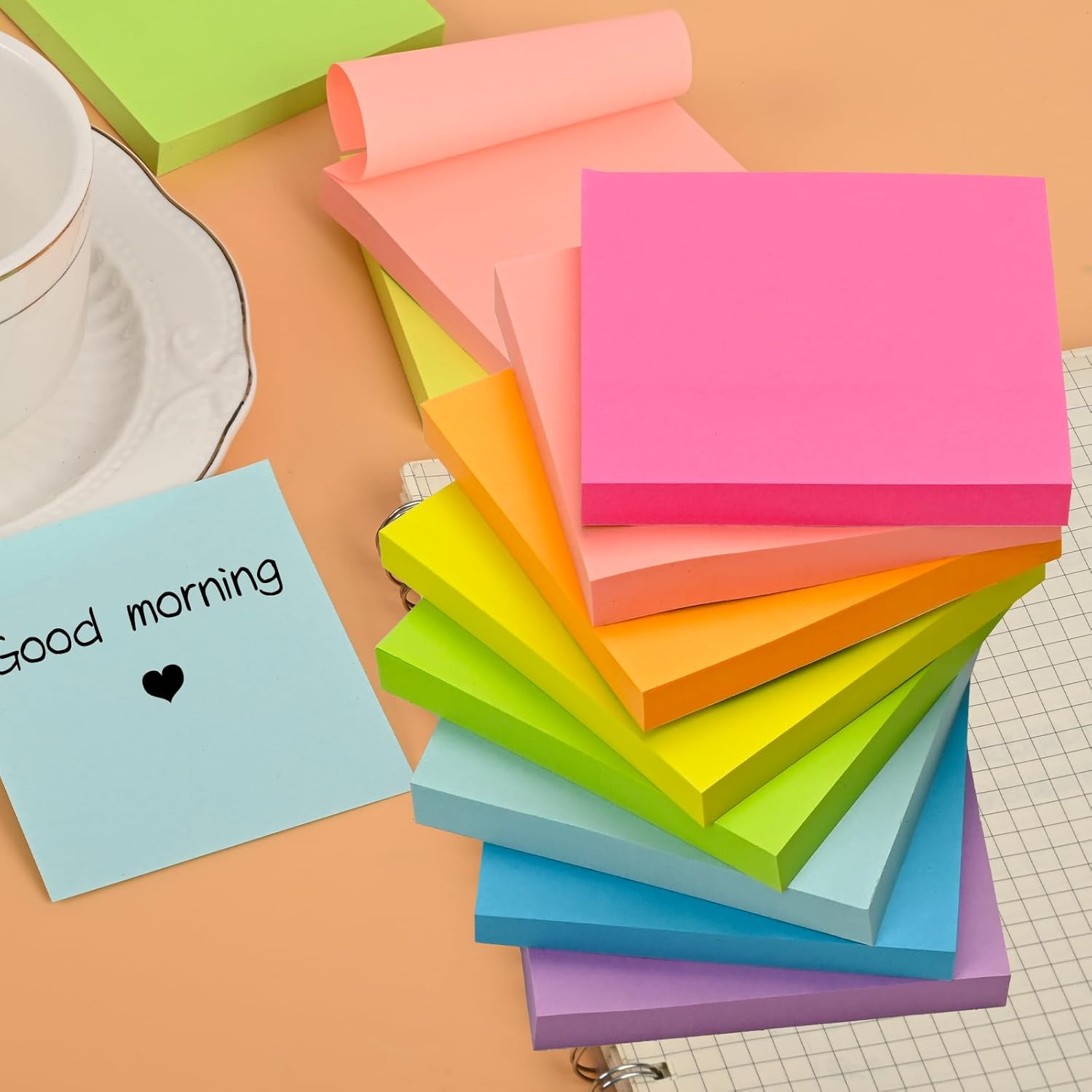 Sticky Notes 3×3 Inches, Bright Colors Self-Stick Pads, Easy to Post for Home, Office, Notebook, 82 Sheets/pad