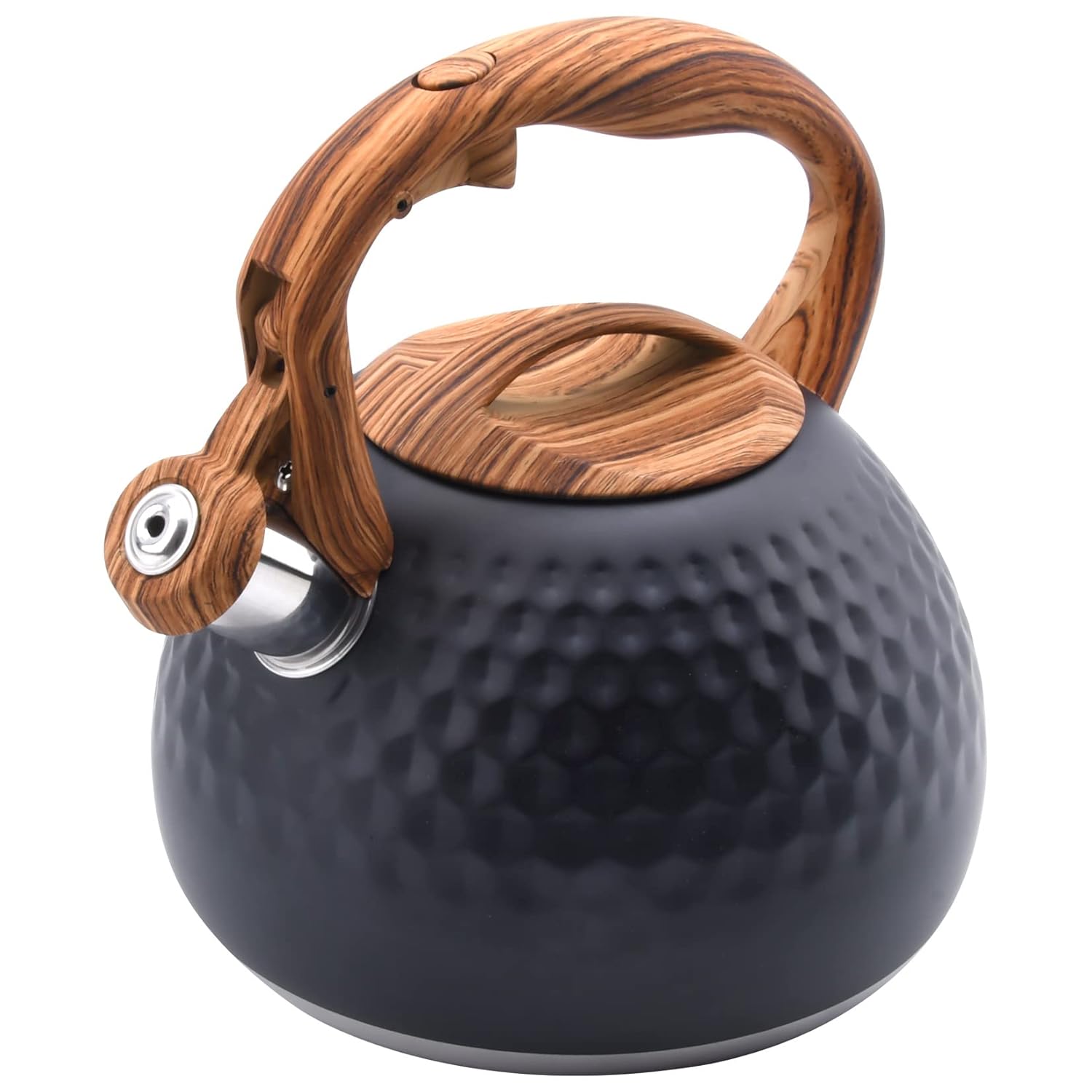 Tea Kettle Stovetop, 3.2 Qt Stainless Steel Whistling Kettle for Stove Top, Food Grade Teapot with Wood Pattern Handle for Coffee, Milk etc, Gas Electric Applicable (Black)