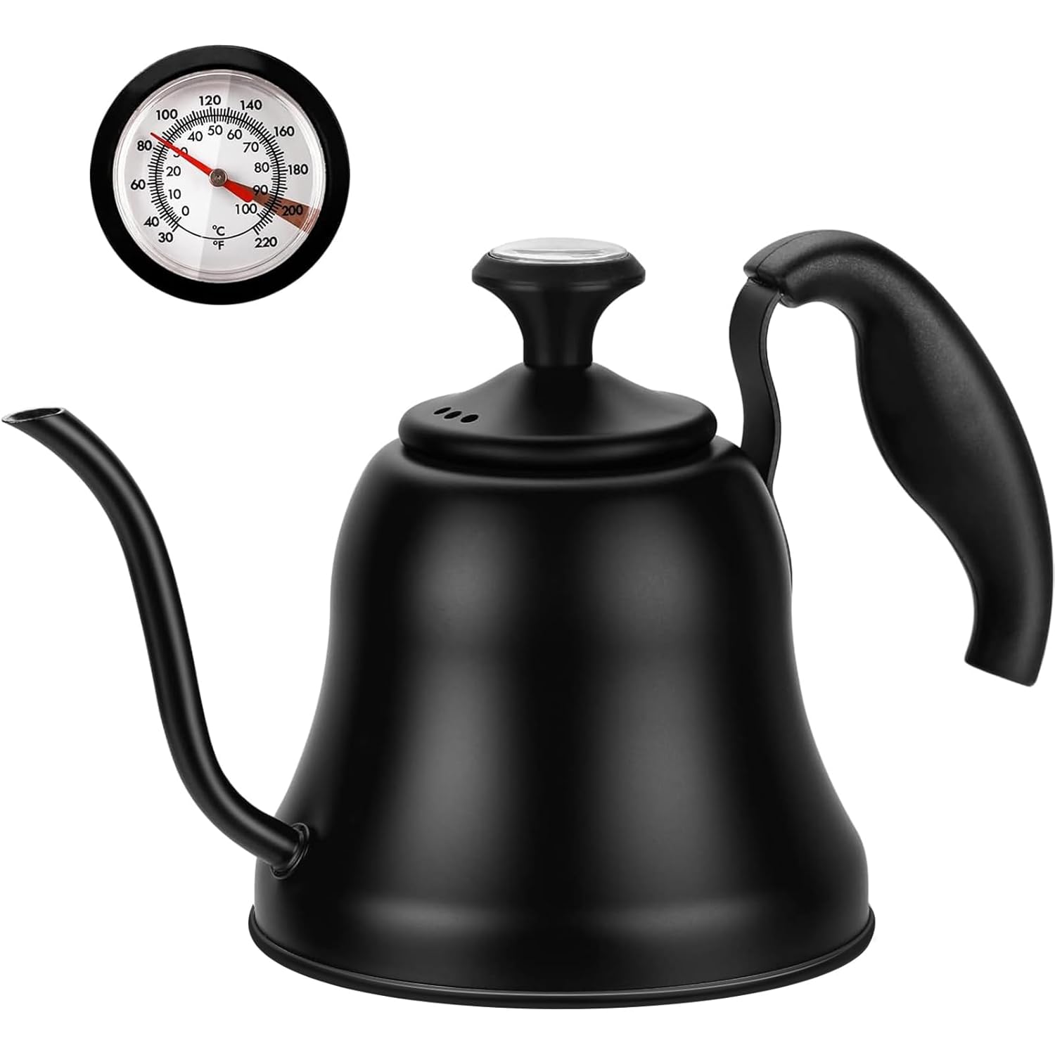 Tea Kettle with Thermometer for Stove Top Gooseneck Kettle, Pour Over Coffee Tea Pot Stovetop Teapot, Hot Water Heater Boiler for Camping, Home & Kitchen, Matte Black – 0.8…