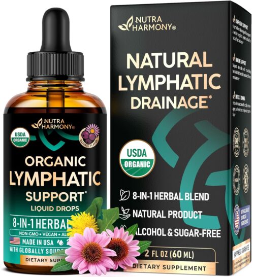 USDA Organic Lymphatic Drainage Supplement - Echinacea | Elderberry | Dandelion | Rosehip | Cleavers | Calendula | Burdock - Made in USA - Lymph System Drops - Immune Support,...