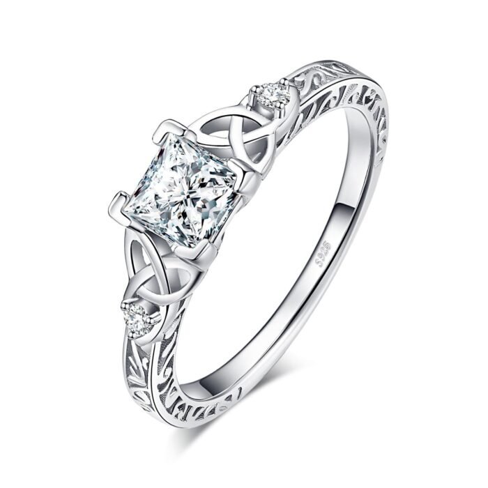 Vintage Celtic Knot Princess Cut 1.2ct Cubic Zirconia Solitaire Engagement Ring for Women