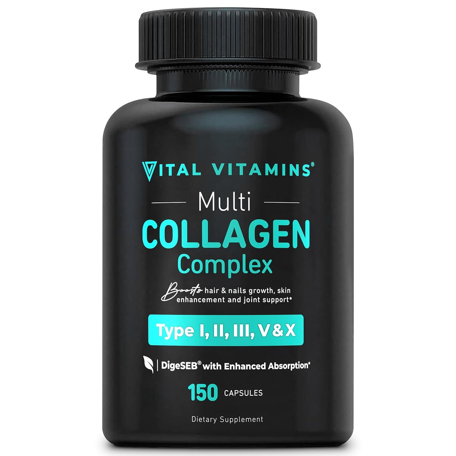 Vital Vitamins Multi Collagen for Women & Men – Type I, II, III, V, X – Grass Fed, Non-GMO – 150 Capsules