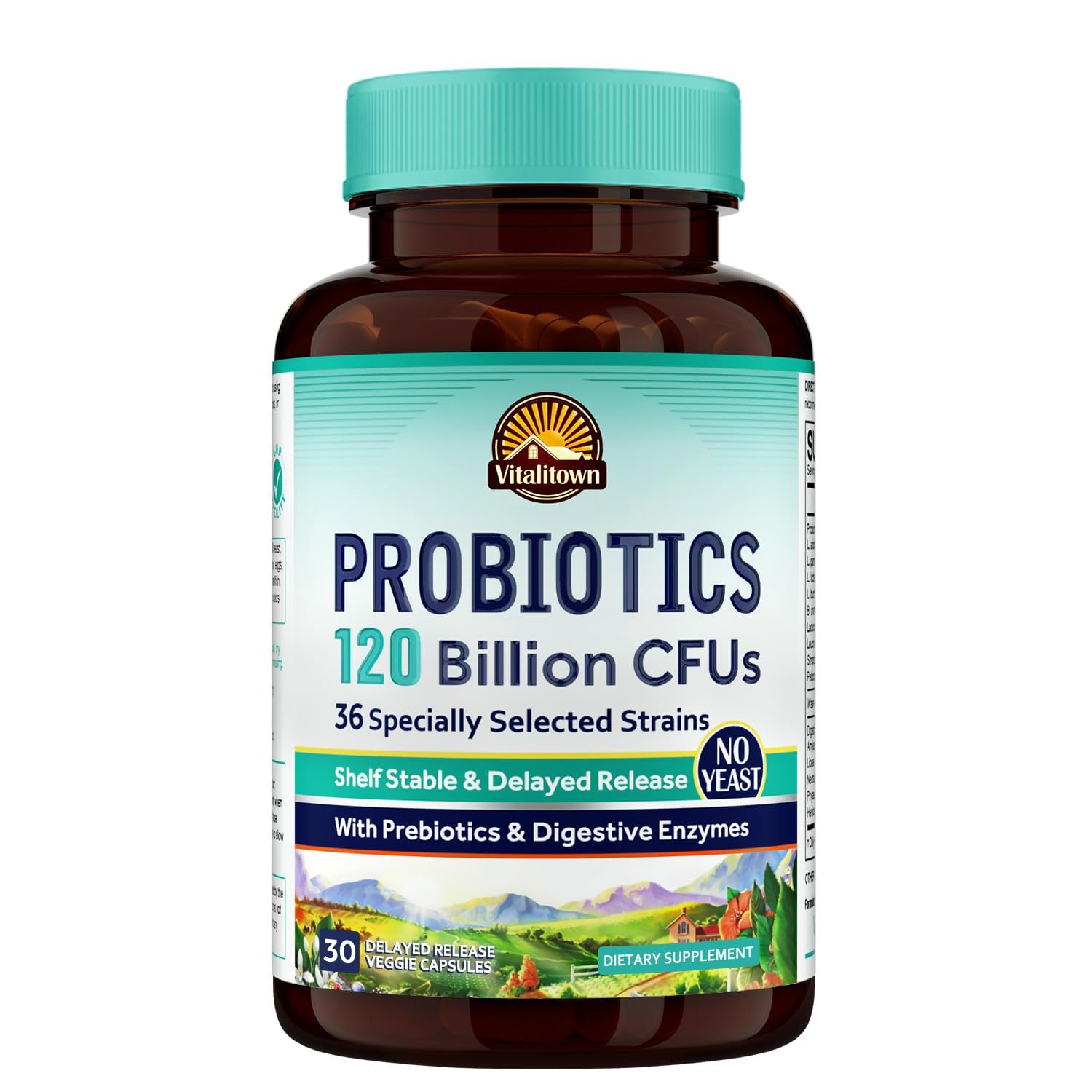 VITALITOWN Probiotics 120 Billion CFUs | 36 Strains, with Prebiotics & Digestive Enzymes for Men Women | Shelf Stable | Digestive Health & Immune Support | Vegan, Non-GMO | 30…