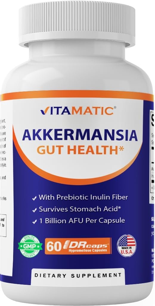 Vitamatic Akkermansia Muciniphila Gut Health – 60 DR Capsules (Delayed Released) – Made with Prebiotic Inulin Fiber