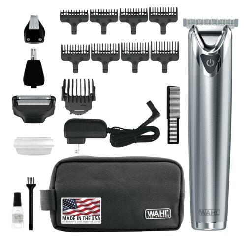 Wahl USA Stainless Steel Lithium Ion 2.0+ Beard Trimmer for Men - Electric Shaver & Nose Ear Trimmer - Rechargeable All in One Men's Grooming Kit - Model 9864SS