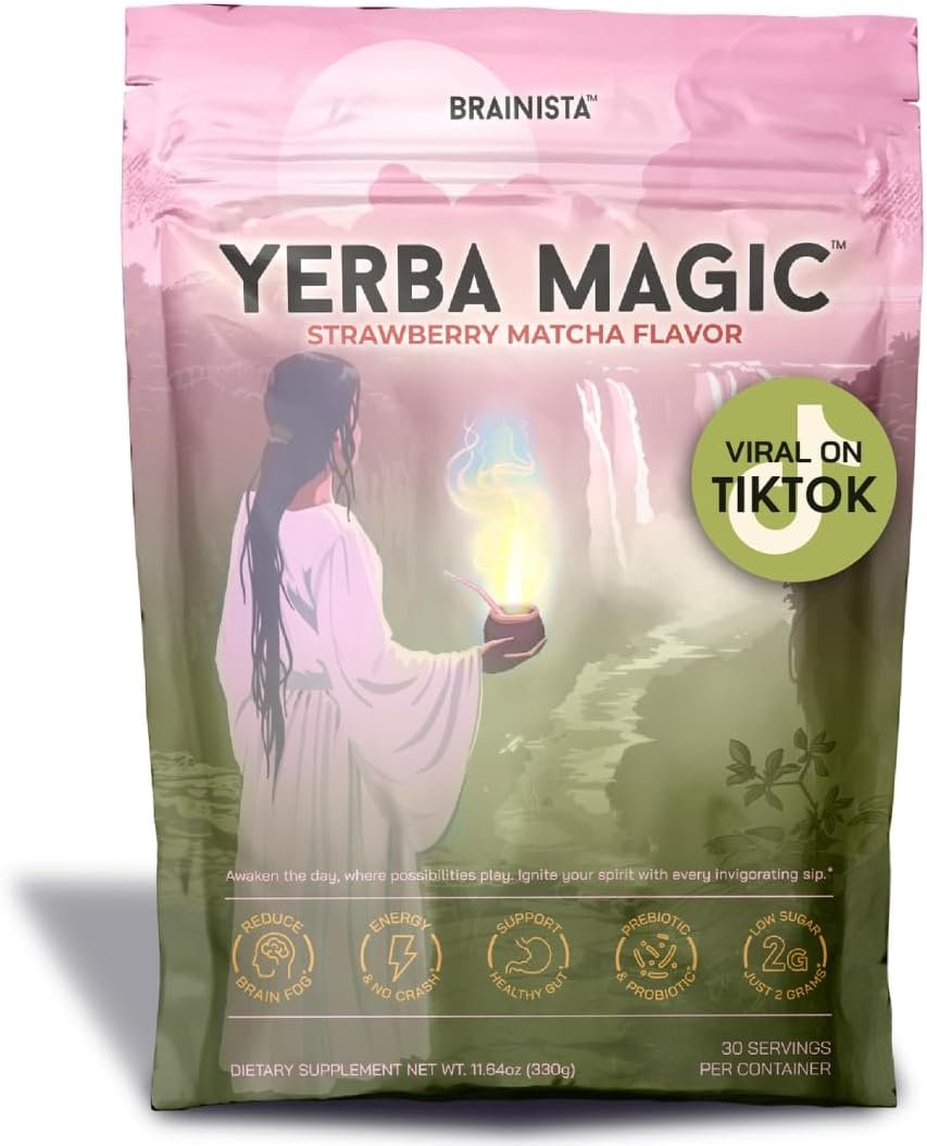 Yerba Mate Instant Tea Powder, 3-in-1 Super Drink – Clean Energy, Brain Fog Buster, and Gut Health Powered by Nootropics, Prebiotics and Probiotics | Yerba Magic Strawberry…