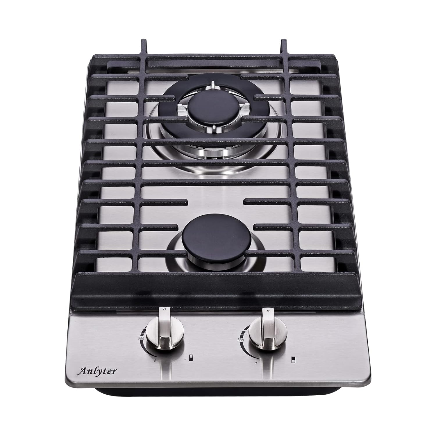 12 Inch Gas Cooktop, 2 Burners Built-in Gas Stovetop Stainless Steel Gas Stove Top LPG/NG Convertible Dual Fuel Sealed Gas Hob