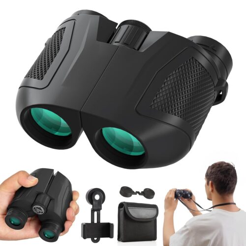12x30 Compact Binoculars for Adults and Kids, High Power Lightweight Small Binoculars with Phone Adapter for Cruise Ship Hiking Bird Watching Sports Safari Viewing Football...