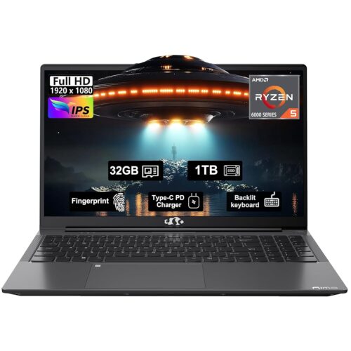 15.6 Business-gaming-Laptop, 6-Cores AMD Ryzen 5 6600H 660M 6nm GPU, 32GB DDR5 1TB SSD(Beat i5-12450H up to 4.5GHz)100W Type-C FHD IPS Laptop-Computer with Fingerprint Backlit...