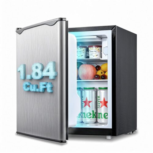 1.84 Cu.Ft Fridge with Freezer, Single Door Refrigerator with 5 Level Temperatures and Adjustable Shelves, Energy Saving, Low Noise for Dorm, Office, Bedroom, Silver
