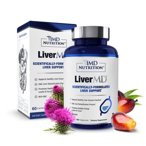 1MD Nutrition LiverMD - Liver Support Supplement | Siliphos Milk Thistle Extract & NAC - Supports Healthy Energy, Immunity & Overall Health - Liver Cleanse & Support | 60 Capsules