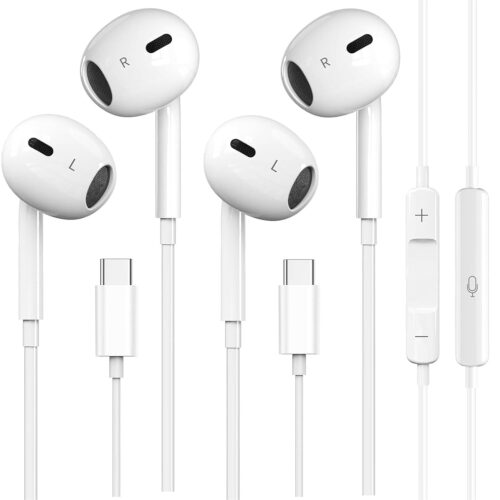 2 Pack USB C Headphones for iPhone 15, USB C Type C Earbuds Wired in-Ear Earphones with Mic & Volume Control Compatible with iPhone 15 Pro/Pro Max, iPad Pro, Most USB C Jack Device