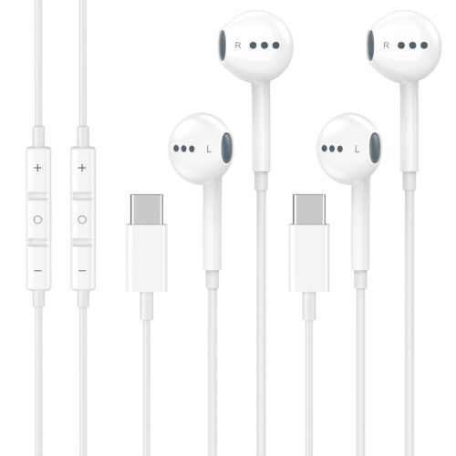 2 Pack USB C Headphones for iPhone 16 15, Type C Earphones with Microphone & Remote Control Noise Cancelling Wired Earbuds USB C for iPhone 16 15 Pro Max, iPad Pro, Galaxy S25...