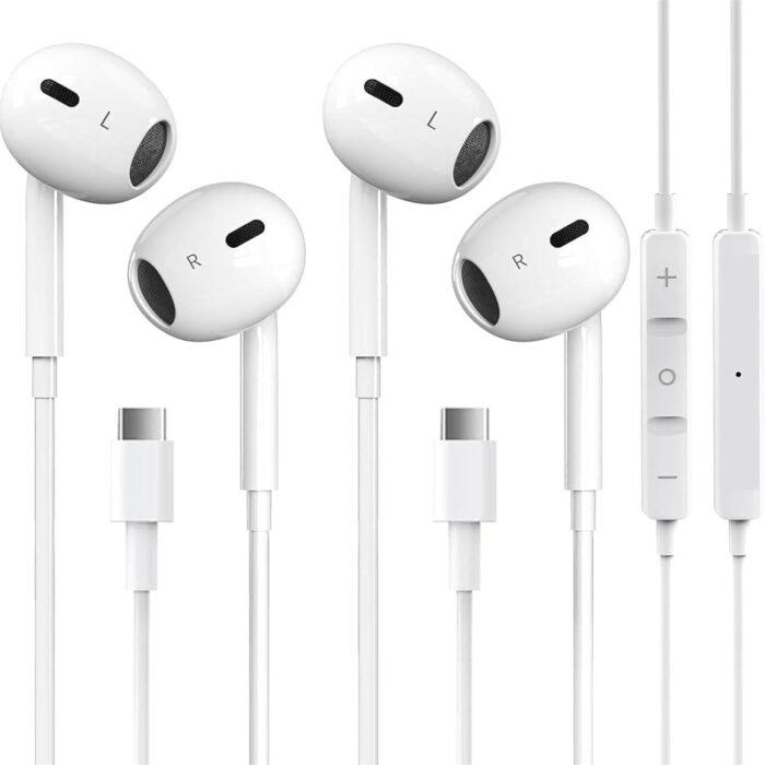 2 Packs USB C Headphones for iPhone 16/15 Earbuds with Microphone & Volume Control HiFi Stereo Type C Earphones for Galaxy S23/S22/S21/S20/Ultra Note 10/20, for Pixel 7/6/6a/5/4...