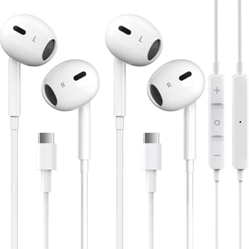 2 Packs USB C Headphones for iPhone 16/15 Earbuds with Microphone & Volume Control HiFi Stereo Type C Earphones for Galaxy S23/S22/S21/S20/Ultra Note 10/20, for Pixel 7/6/6a/5/4...