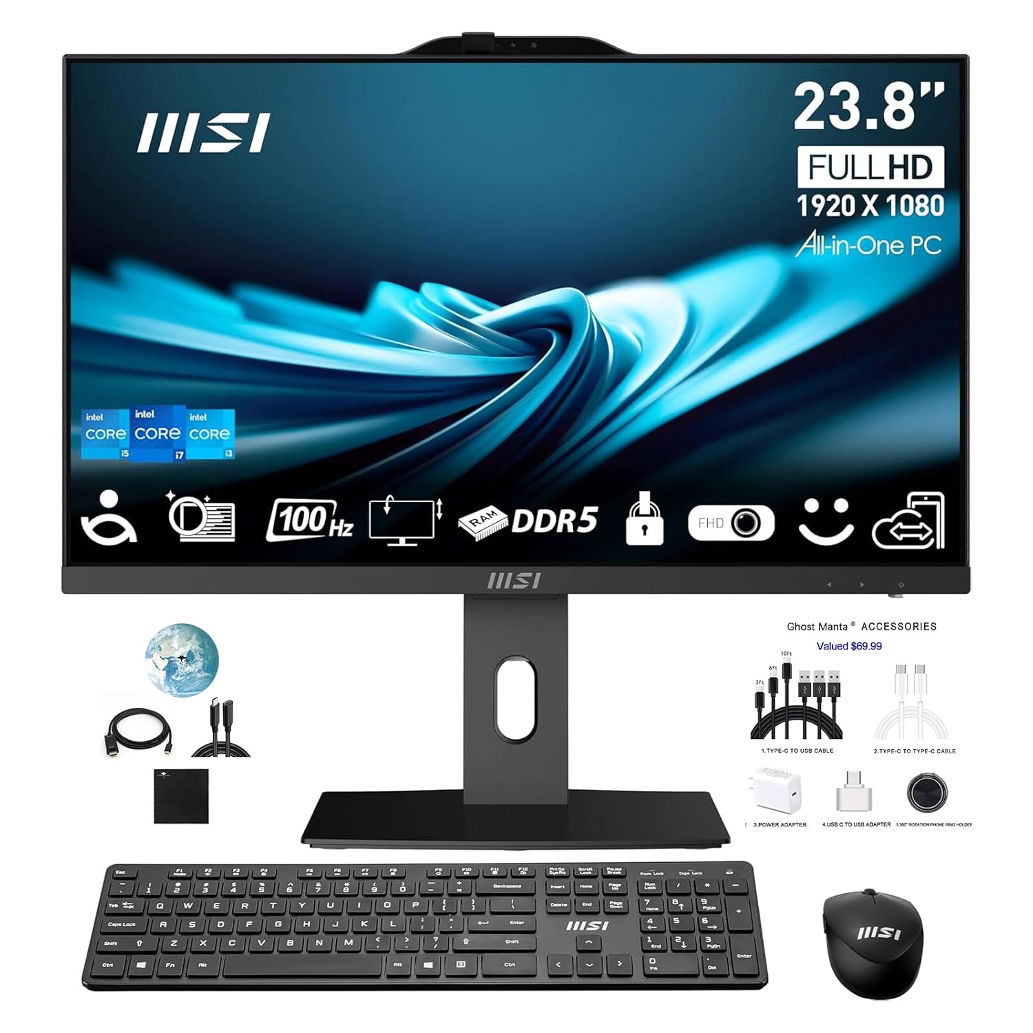 23.8 IPS FHD-Desktop, All-in-One PC, 20-Cores Intel Core i7-14700(up to 5.4 Ghz), 16GB DDR5 1TB NVMe SSD Computer Desktop with WiFi Adjustable Stand Win 11 w/Accessories