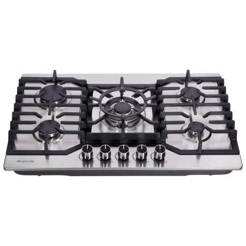 30 Inch Gas Cooktop Stainless Steel 5 Burners Stovetop Dual Fuel Gas Hob NG/LPG Convertible Gas Stove HF8527-SA05 Stainless Steel