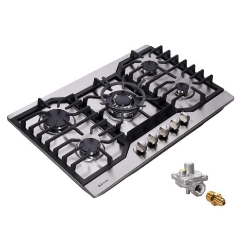 30 Inch Gas Cooktop, Stainless Steel Built-in 5 Burners Gas Stovetop LPG/NG Convertible Gas Stove Top Dual Fuel Gas Hob DM527-05